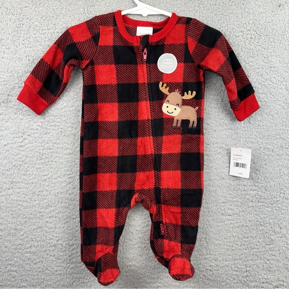 Koalababy Other - Koala Baby Infant 6-9 Months Red Black Checkered Reindeer Footie Romper NWT